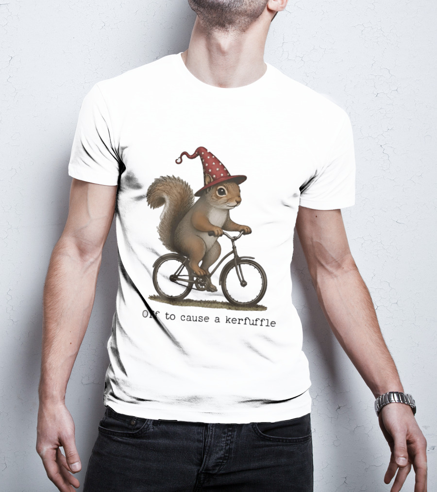 Squirrel In Wizard Hat Riding Bicycle Off To Cause A Kerfuffle T-Shirt