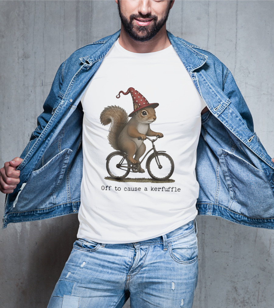 Squirrel In Wizard Hat Riding Bicycle Off To Cause A Kerfuffle T-Shirt