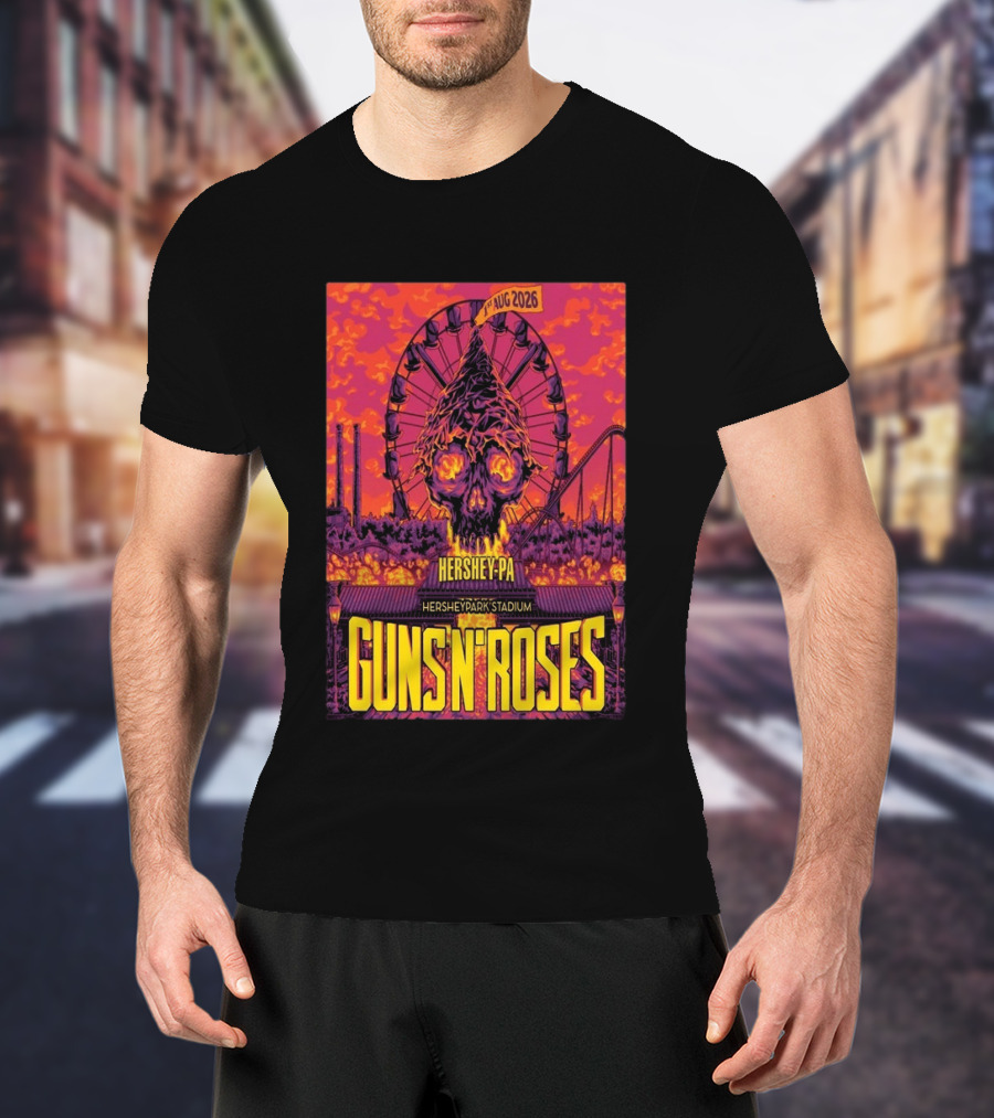 Guns N' Roses Aug 01 2026 Hersheypark Stadium Hershey PA Ferris Wheel Skull Tour T-Shirt