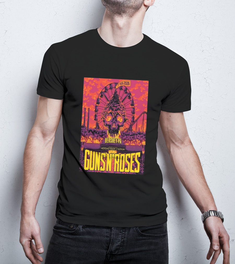Guns N' Roses Aug 01 2026 Hersheypark Stadium Hershey PA Ferris Wheel Skull Tour T-Shirt