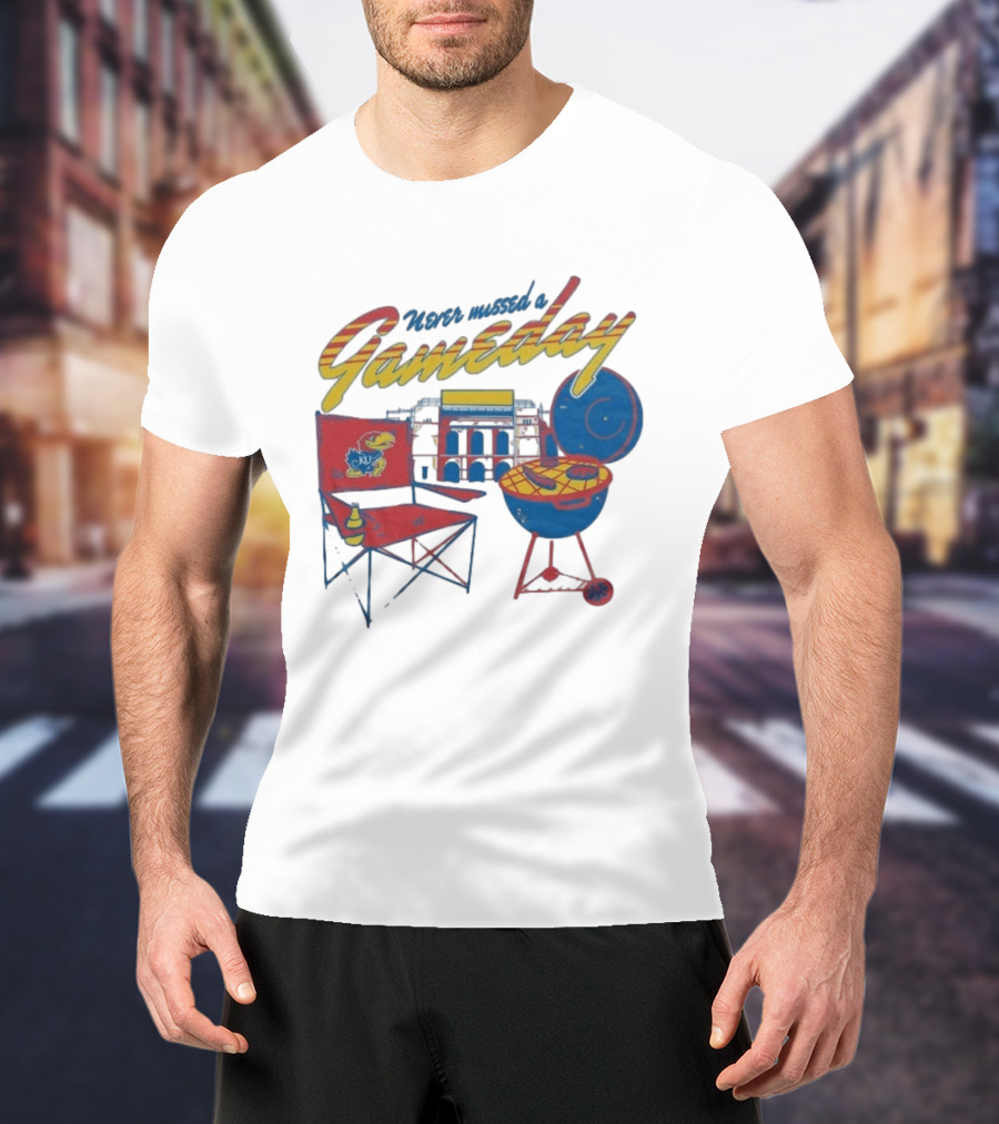Kansas Jayhawks Never Missed A Gameday BBQ Chair Stadium Grill T-Shirt