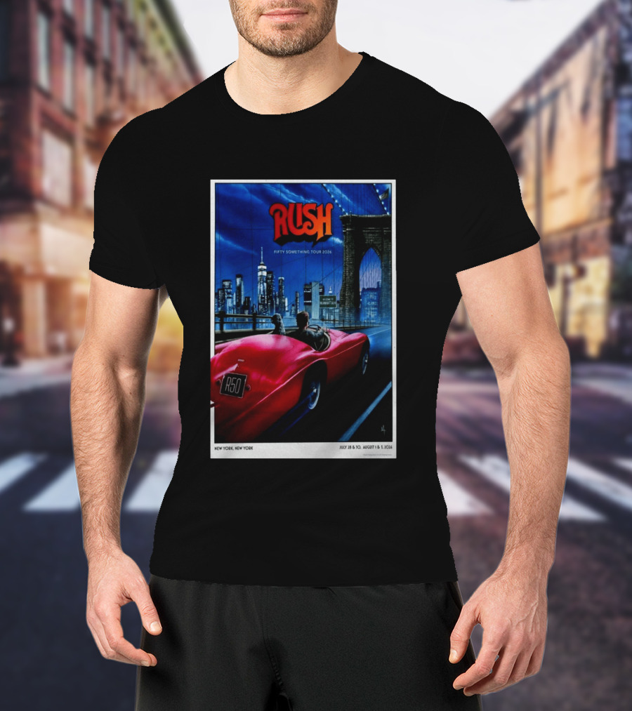Rush Fifty Something Tour 2026 Manhattan NYC July 28 30 August 1 3 New York Bridge Red Car T-Shirt