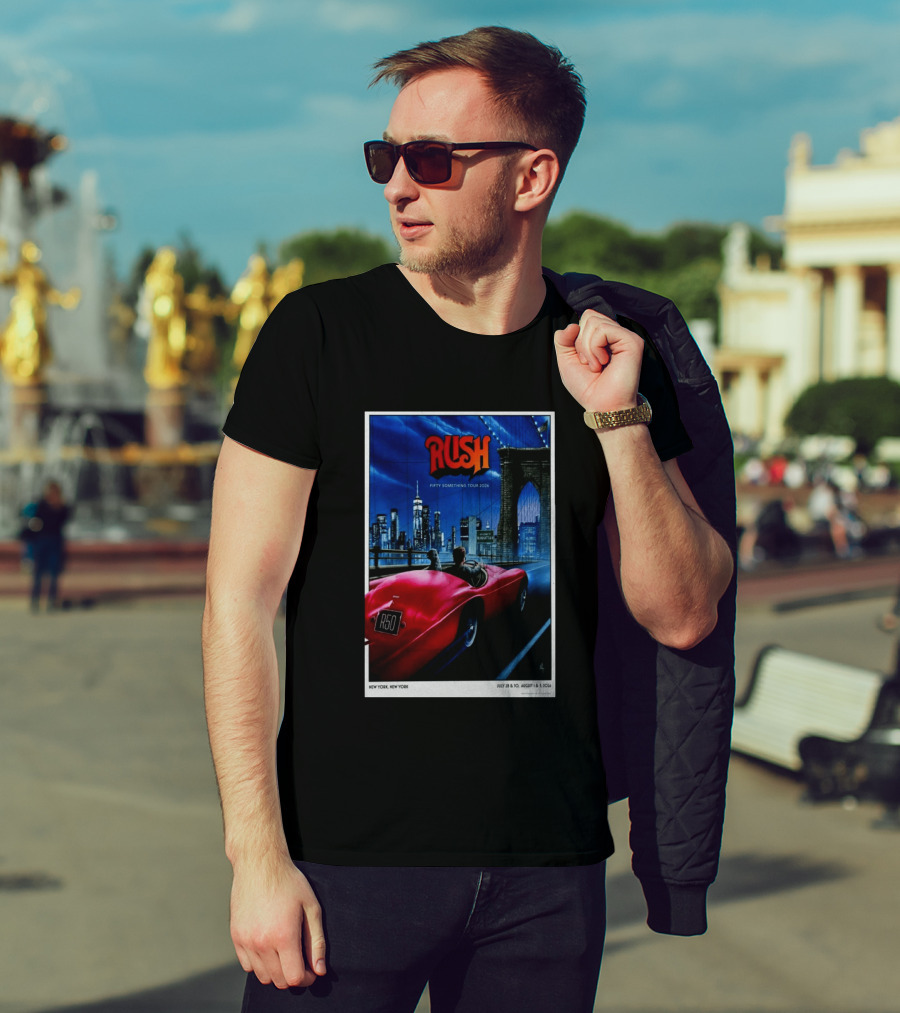 Rush Fifty Something Tour 2026 Manhattan NYC July 28 30 August 1 3 New York Bridge Red Car T-Shirt