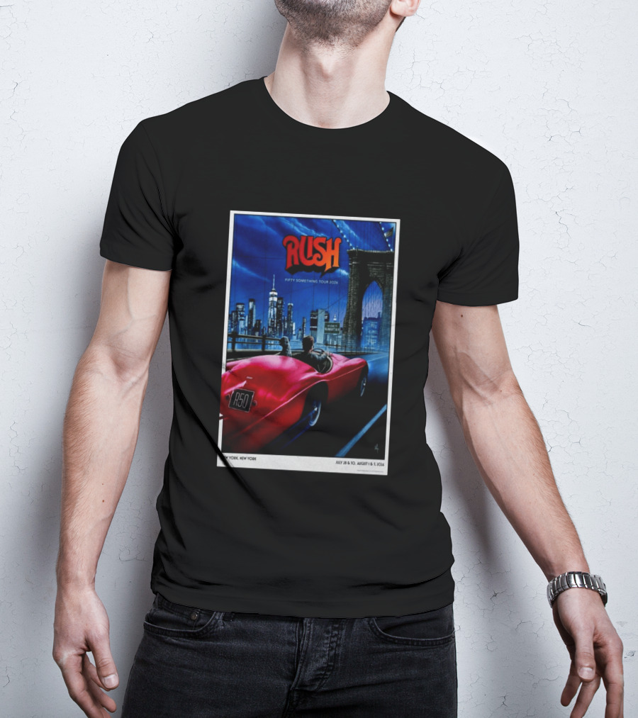 Rush Fifty Something Tour 2026 Manhattan NYC July 28 30 August 1 3 New York Bridge Red Car T-Shirt