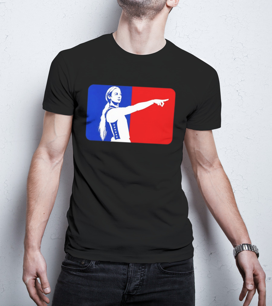 Sophie Cunningham WNBA 2026 Pointing Gesture In Blue And Red T-Shirt