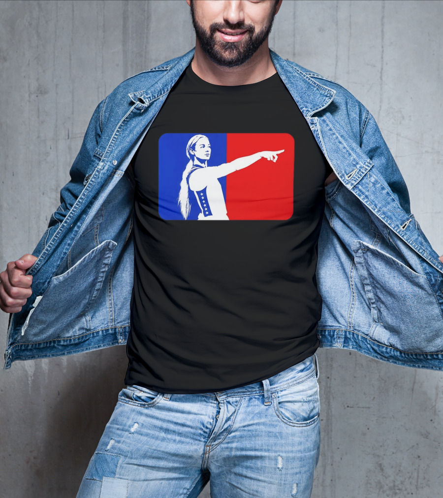 Sophie Cunningham WNBA 2026 Pointing Gesture In Blue And Red T-Shirt