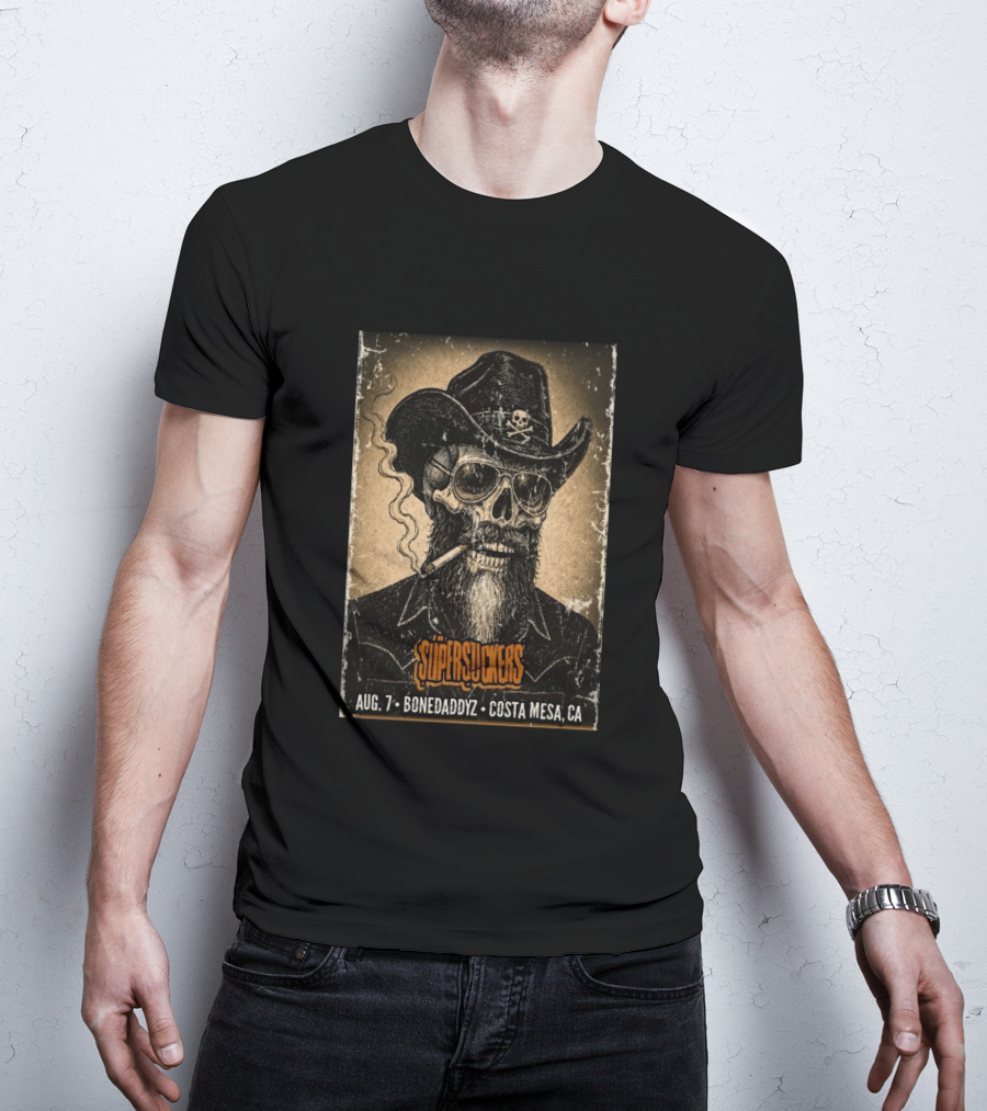 Supersuckers Aug 7 Bonedadydz Costa Mesa CA Cowboy Skull Smoking T-Shirt