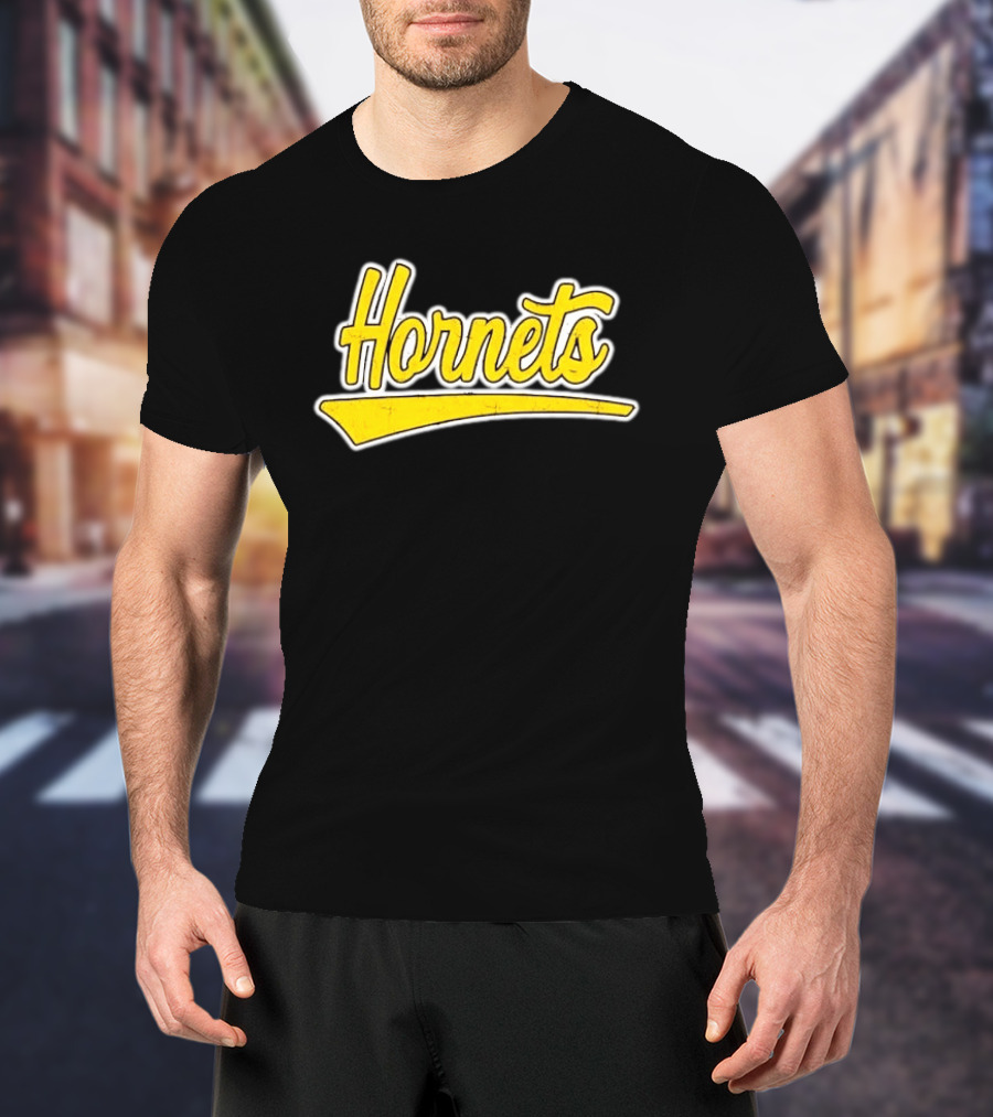 Hornets Team Yellow Text Stylized Font T-Shirt