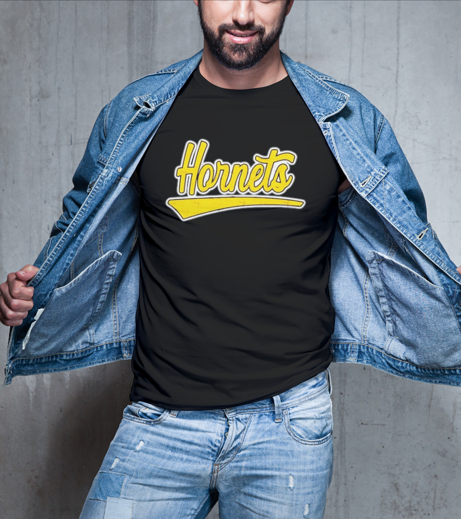 Hornets Team Yellow Text Stylized Font T-Shirt