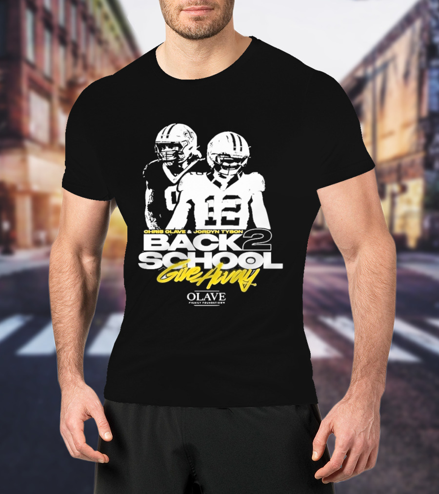 Chris Olave Jordyn Tyson Back 2 School Give Away Olave Connections T-Shirt