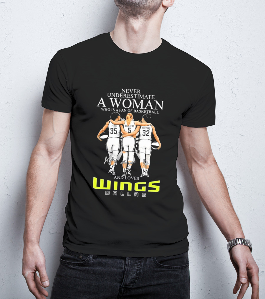Never Underestimate A Woman Who Is A Fan Of Basketball And Loves Dallas Wings T-Shirt
