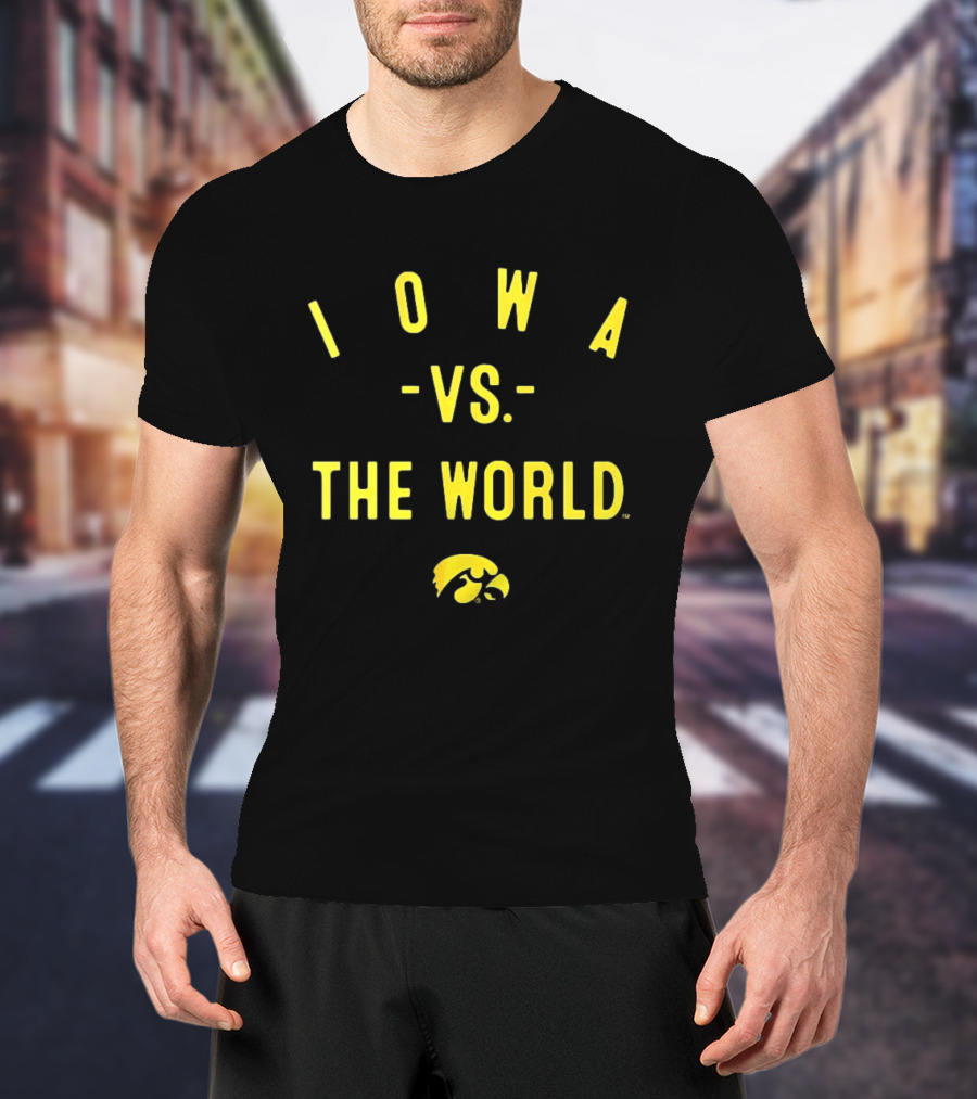 Iowa Hawkeyes NCAA Football Iowa Vs The World 2026 Yellow Text With Hawkeye T-Shirt