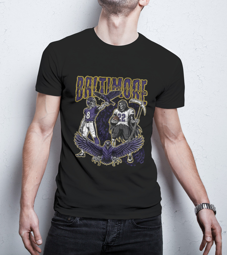 Baltimore Ravens Football Skeleton Lamar Jackson Derrick Henry Ravens T-Shirt