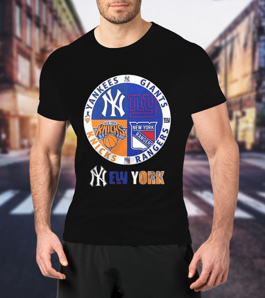 Yankees Giants Knicks Rangers New York Sports Teams Logos T-Shirt