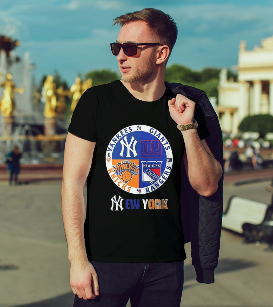 Yankees Giants Knicks Rangers New York Sports Teams Logos T-Shirt