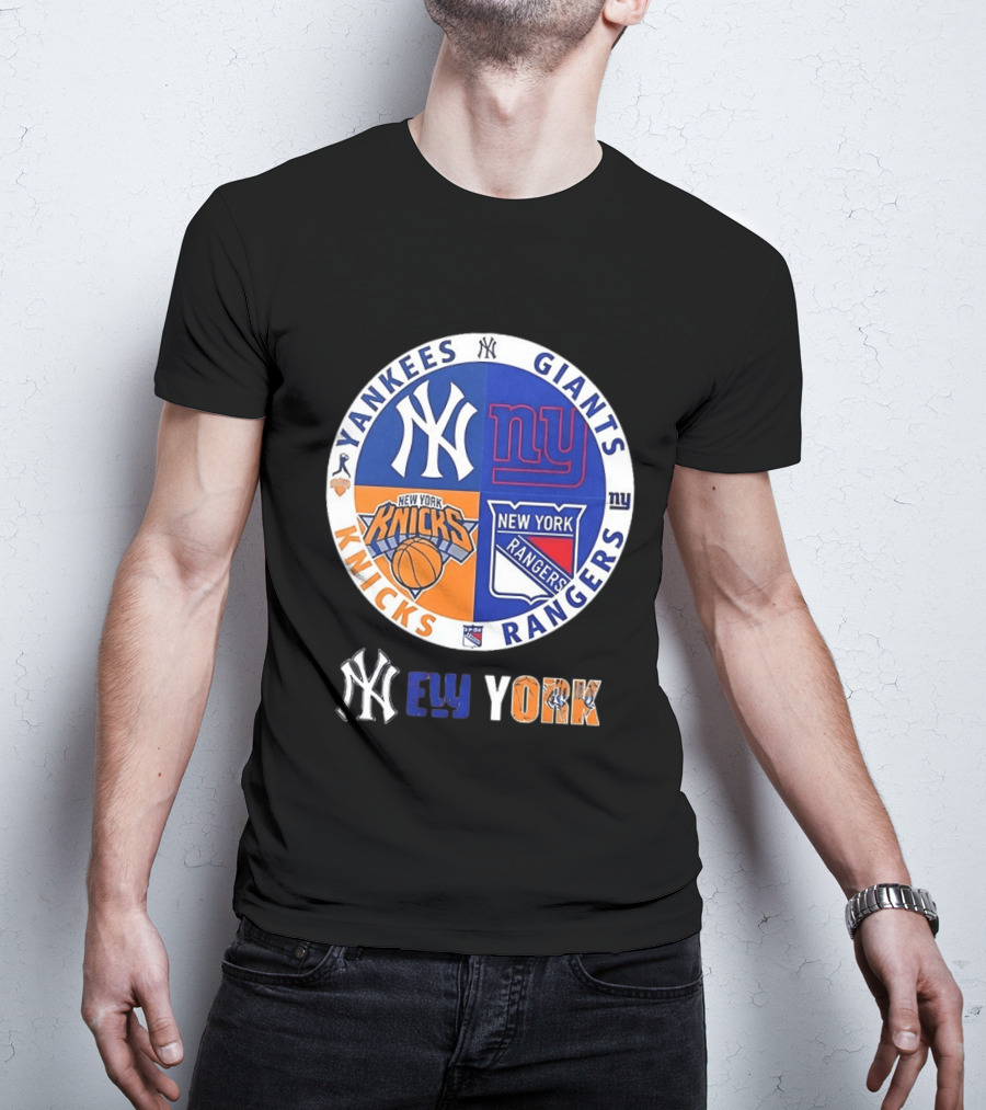 Yankees Giants Knicks Rangers New York Sports Teams Logos T-Shirt