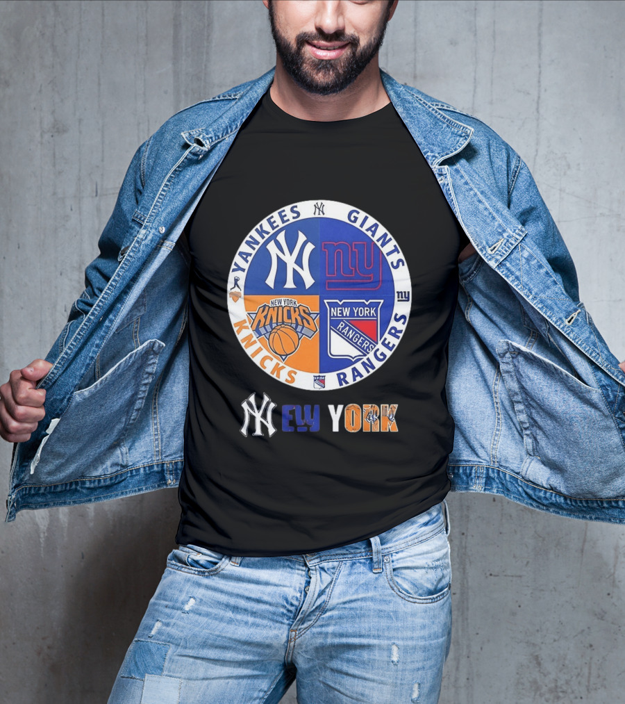 Yankees Giants Knicks Rangers New York Sports Teams Logos T-Shirt