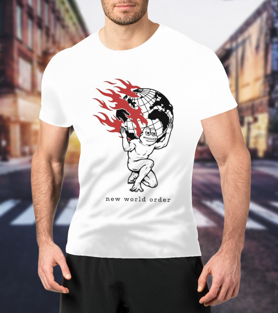 Frog Carrying Burning Earth With Flames New World Order T-Shirt