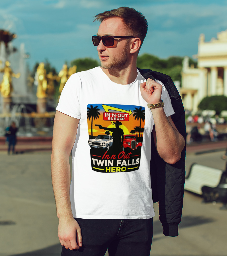 In N Out Burger Twin Falls Hero Sunset Cars Palms 2026 T-Shirt