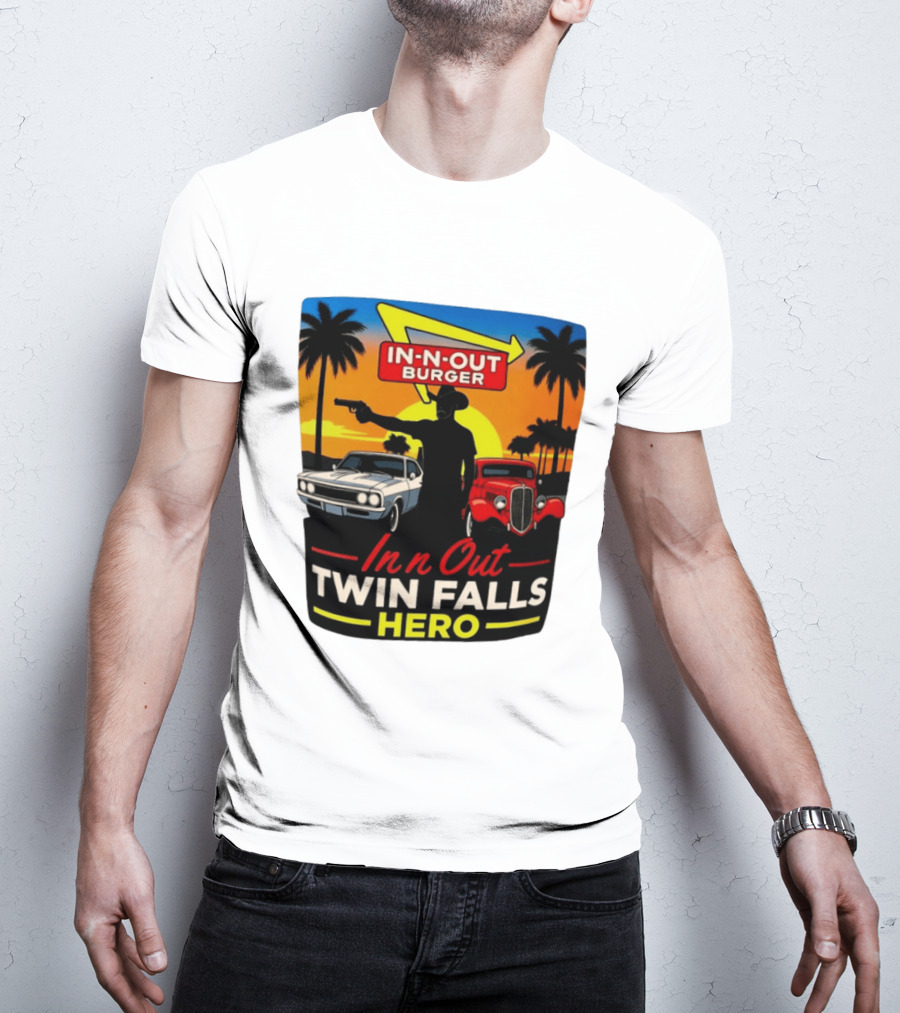 In N Out Burger Twin Falls Hero Sunset Cars Palms 2026 T-Shirt