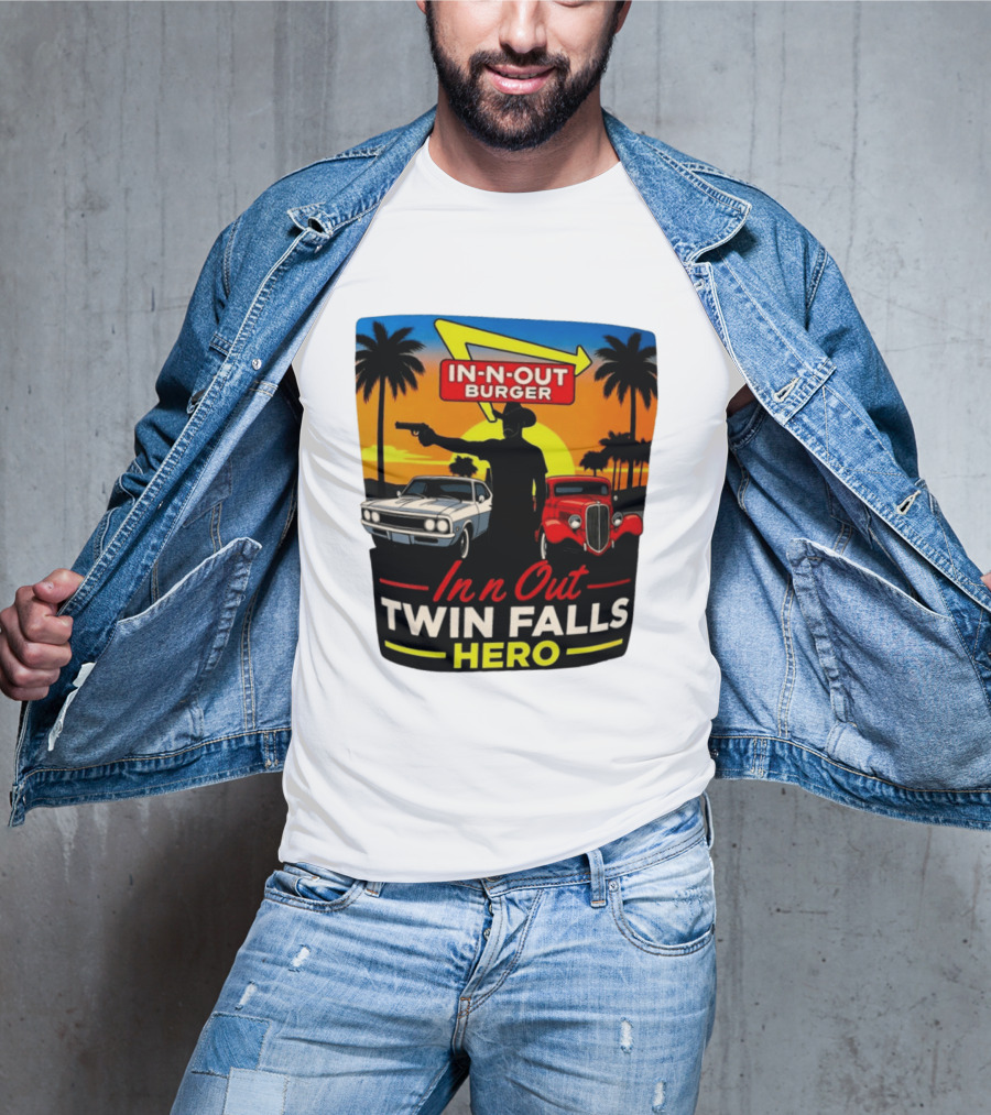 In N Out Burger Twin Falls Hero Sunset Cars Palms 2026 T-Shirt