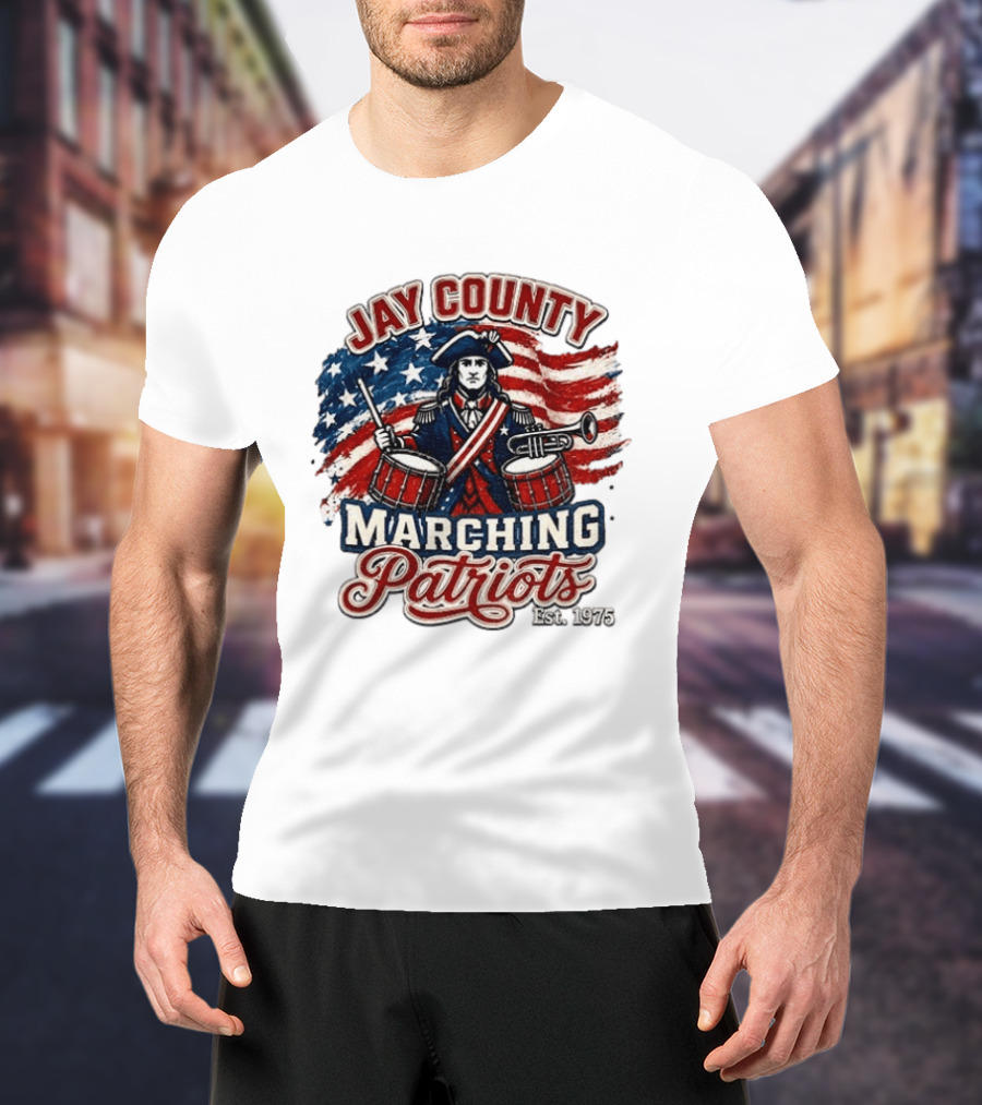 Jay County Marching Patriots Est 1975 American Flag Drummer T-Shirt