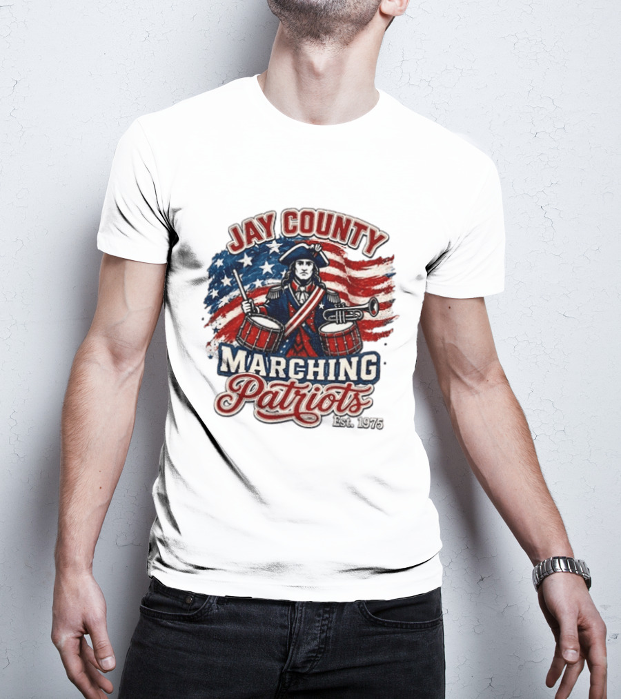 Jay County Marching Patriots Est 1975 American Flag Drummer T-Shirt