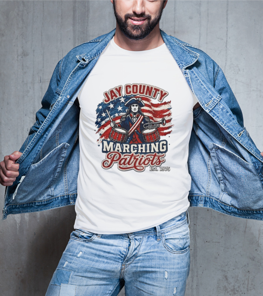 Jay County Marching Patriots Est 1975 American Flag Drummer T-Shirt