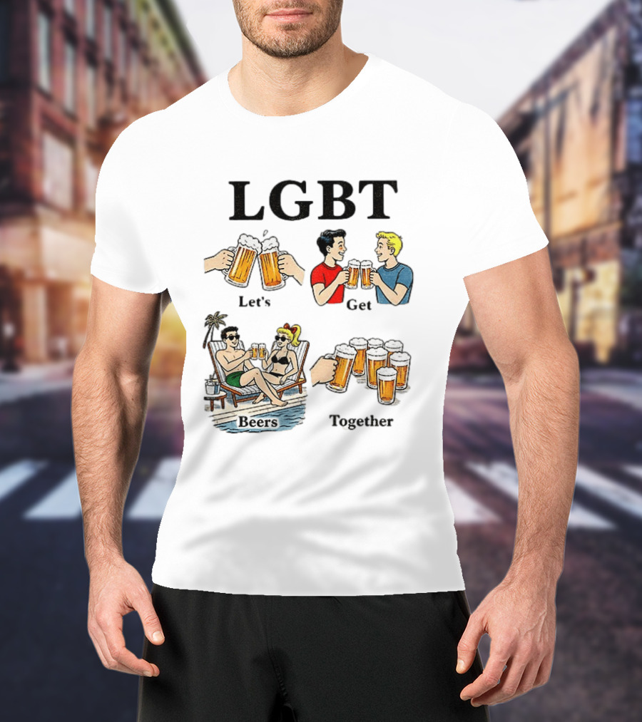 LGBT Let's Get Beers Together Retro Style Beer Cheers Illustrations T-Shirt