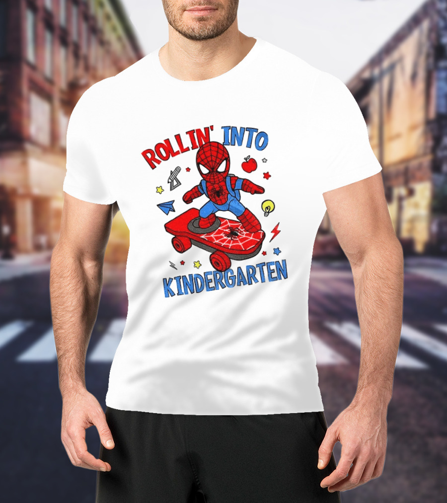 Rollin' Into Kindergarten Spider Man Skateboard Adventure T-Shirt