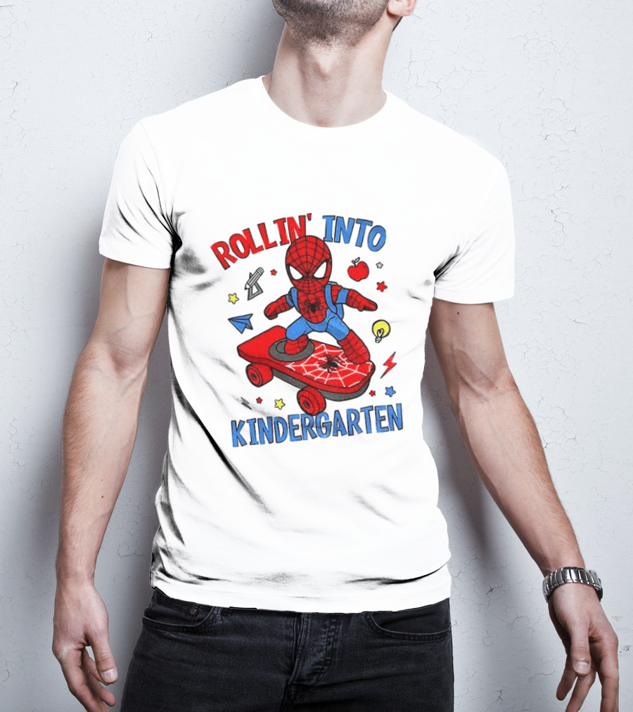 Rollin' Into Kindergarten Spider Man Skateboard Adventure T-Shirt