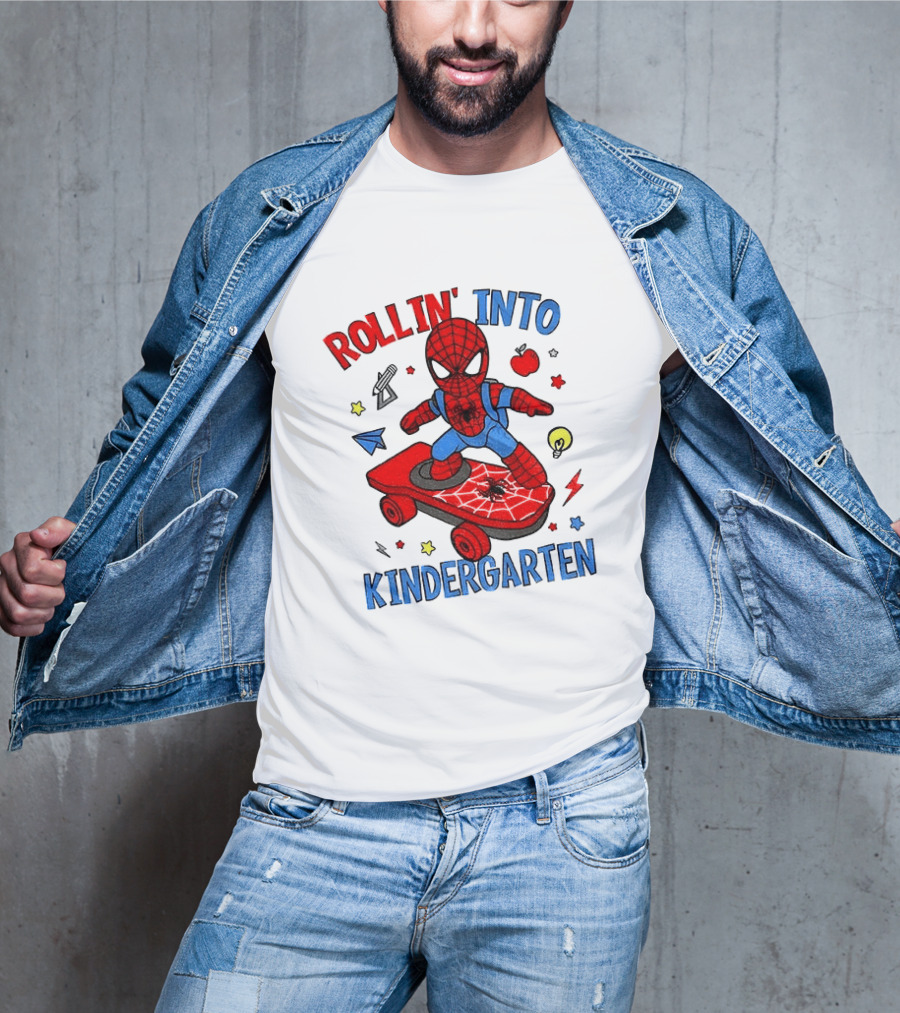 Rollin' Into Kindergarten Spider Man Skateboard Adventure T-Shirt