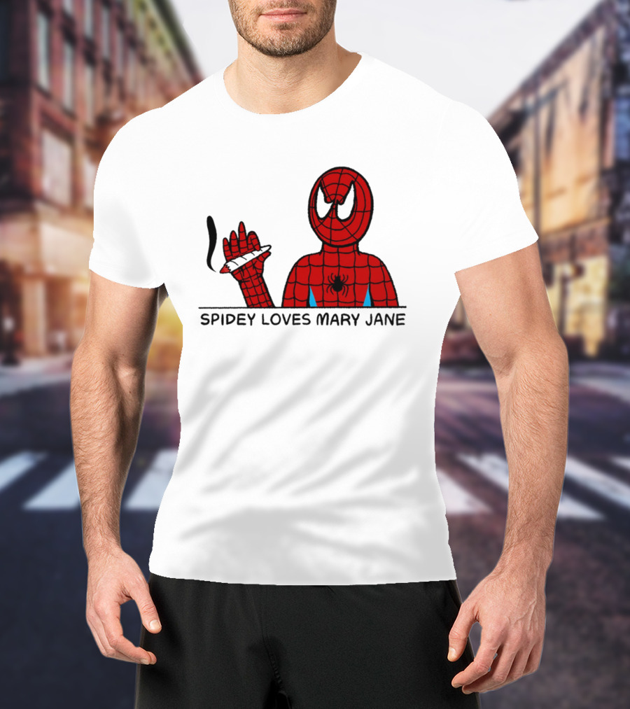 Spidey Loves Mary Jane Spider Man Smoking Humor T-Shirt