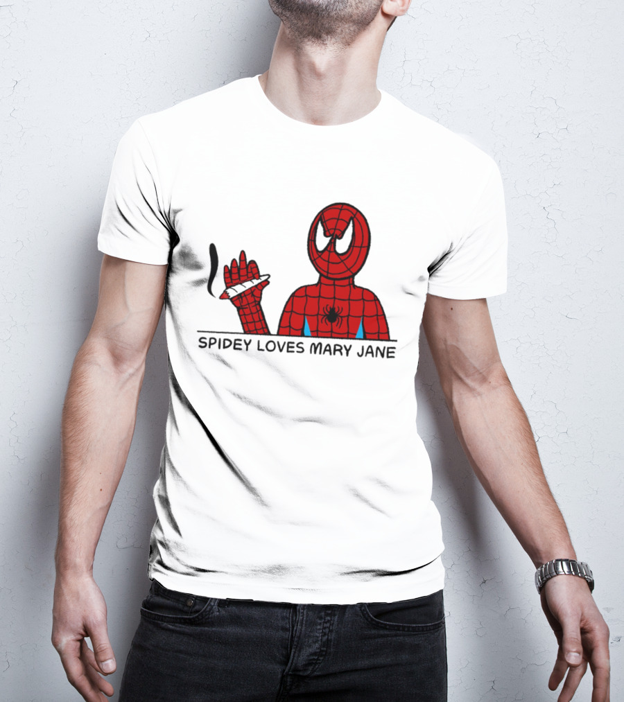 Spidey Loves Mary Jane Spider Man Smoking Humor T-Shirt