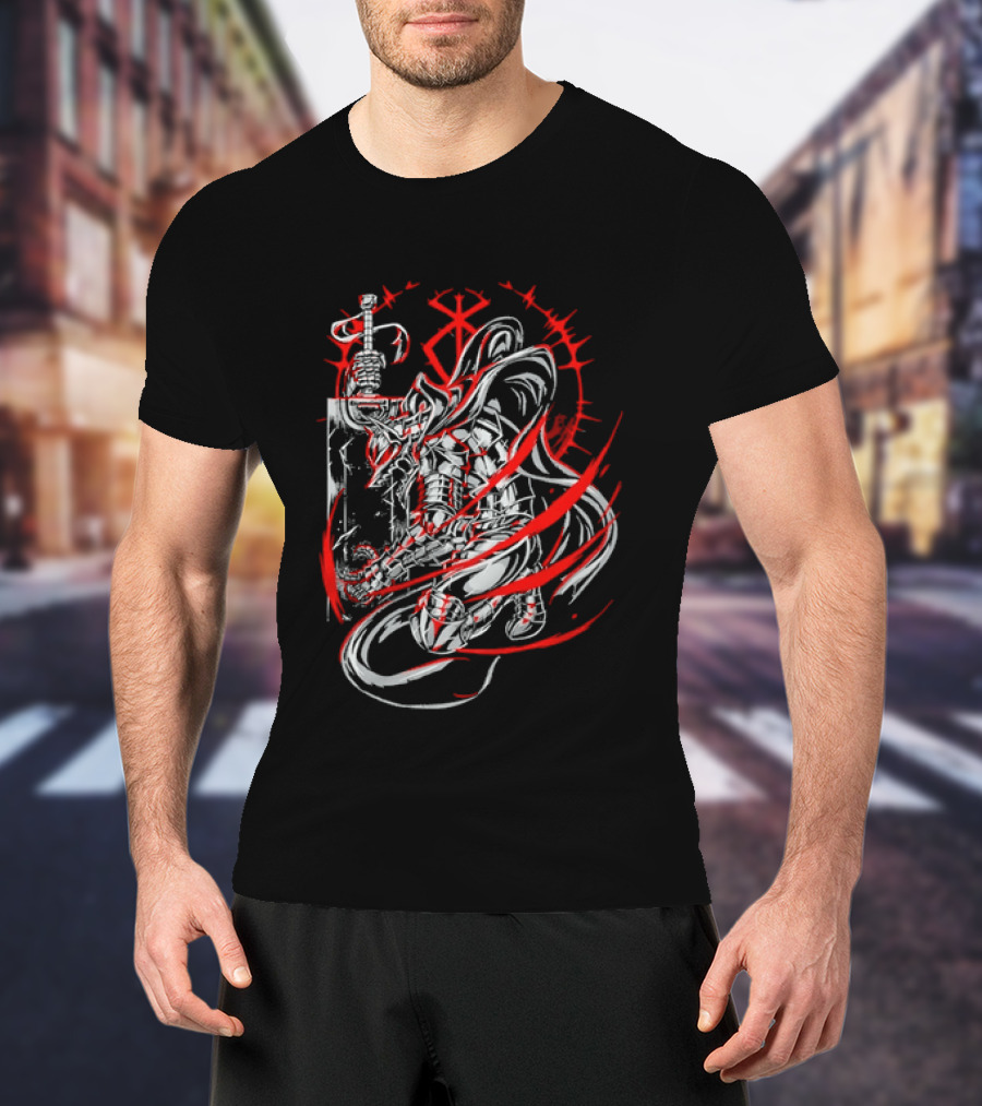 Berserk Dragonslayer Sword Armored Knight Red Sacrifice Glyph T-Shirt