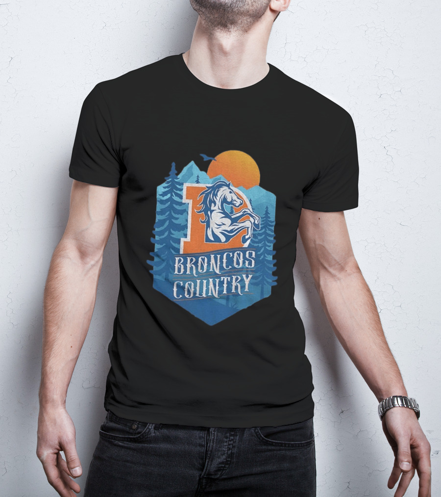 Denver Broncos Country Logo Football Mountain Sunset T-Shirt
