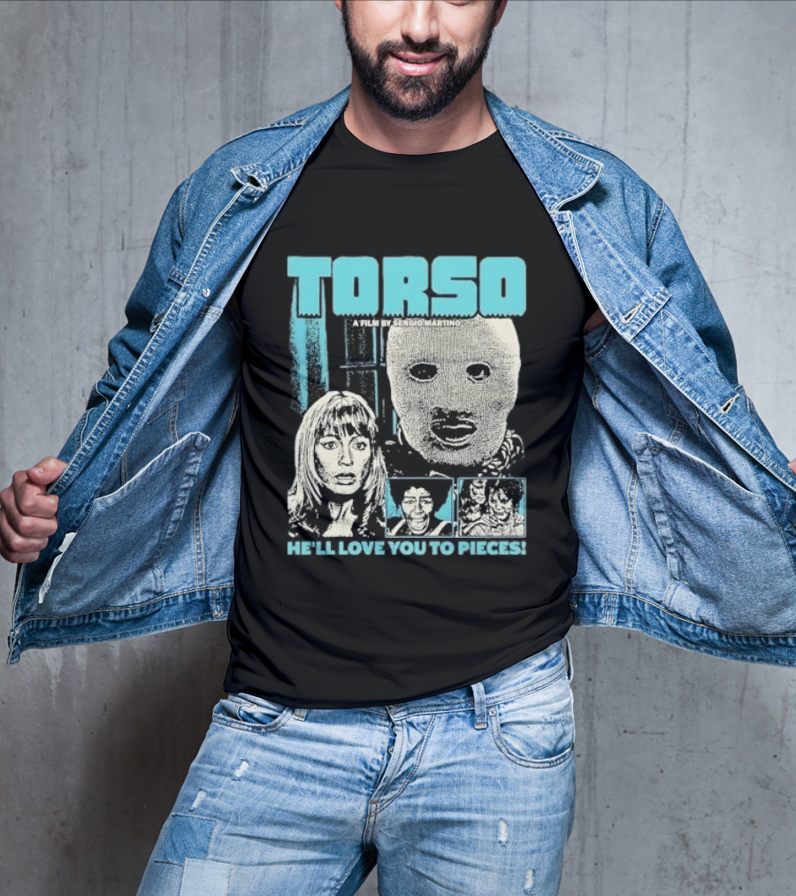 TORSO A Film By Sergio Martino He'll Love You To Pieces Masked Killer Scared Woman Halftone Horror T-Shirt