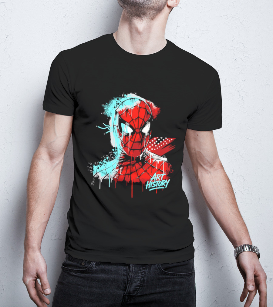 Spider Man Mask Dripping Paint Graffiti Art History Halftone Splatter T-Shirt