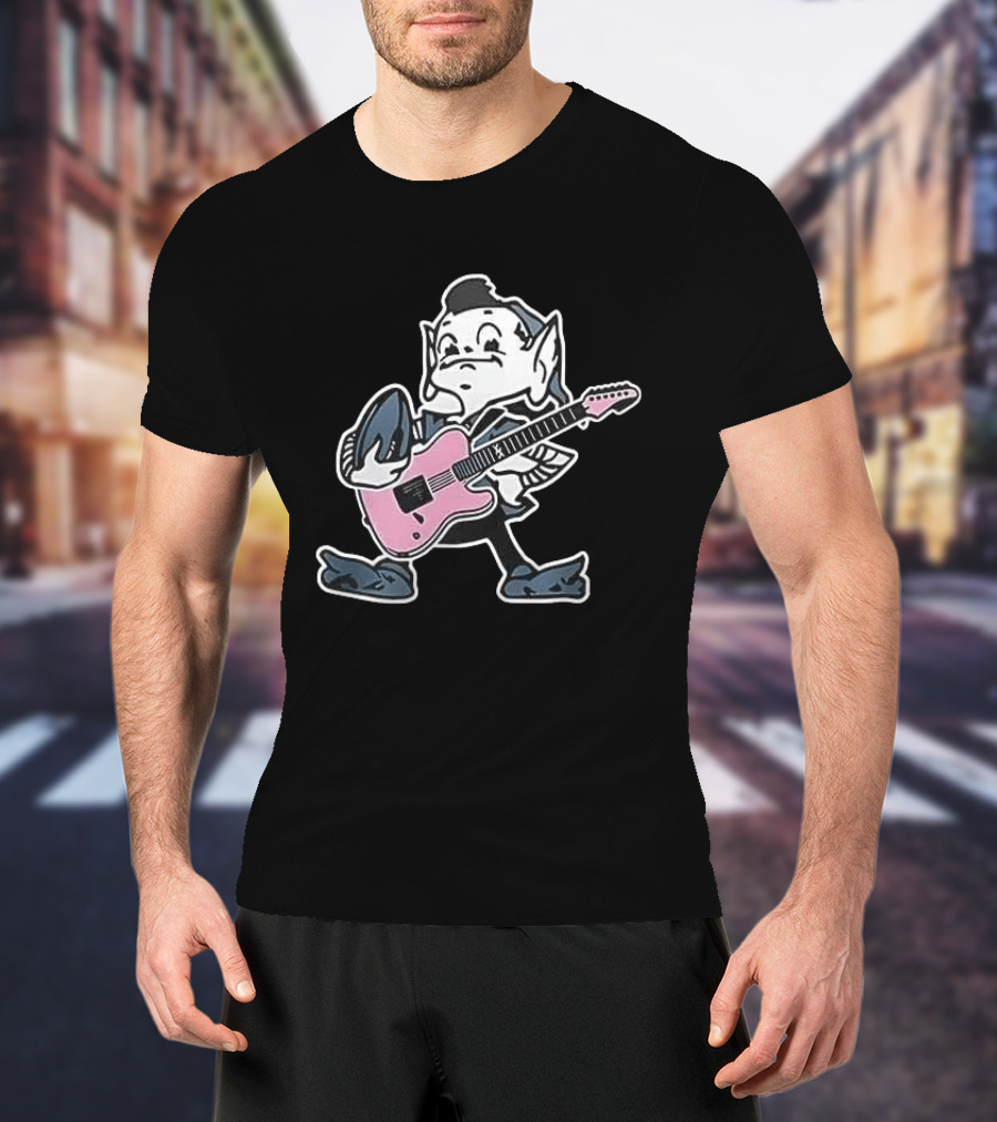 Cleveland Browns Elf Holding Football And Pink Electric Guitar T-Shirt