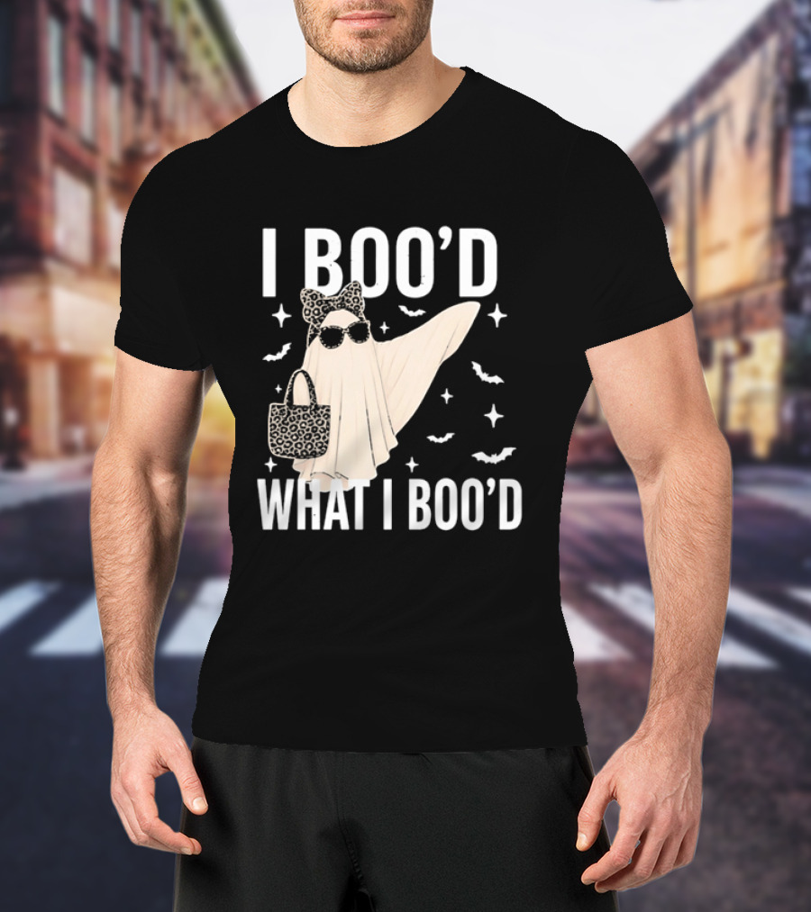 I Boo'd What I Boo'd Cartoon Ghost Leopard Bow Sunglasses Handbag T-Shirt