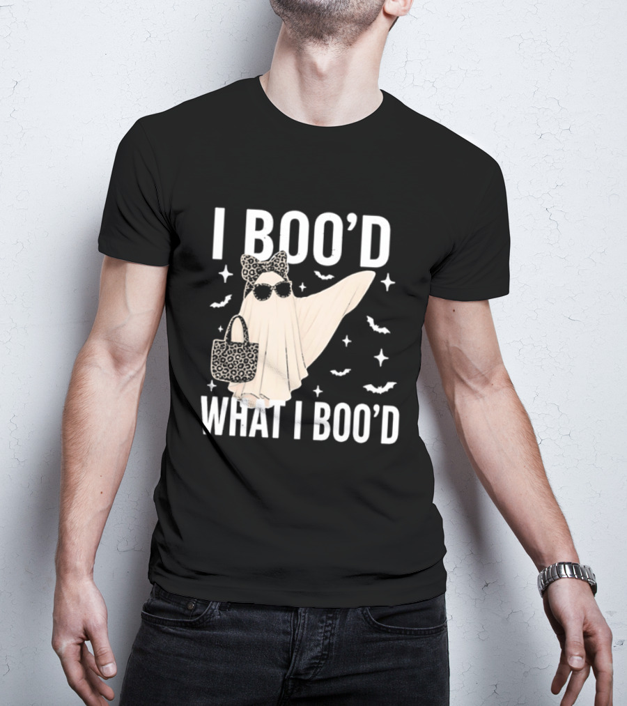 I Boo'd What I Boo'd Cartoon Ghost Leopard Bow Sunglasses Handbag T-Shirt