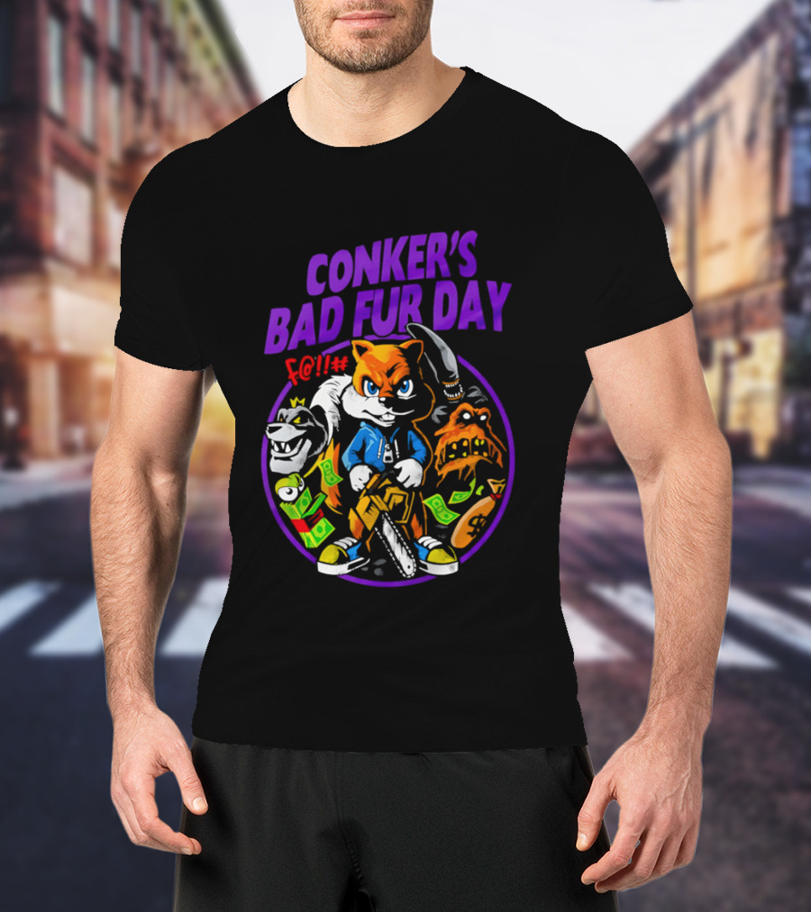 Conker's Bad Fur Day Chainsaw Squirrel Gaming Money T-Shirt
