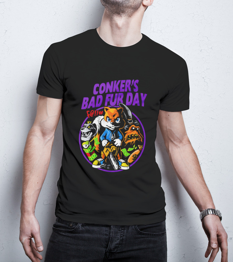Conker's Bad Fur Day Chainsaw Squirrel Gaming Money T-Shirt