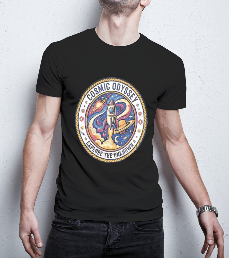Cosmic Odyssey Rocket Launching Explore The Unknown Planets Space Adventure T-Shirt