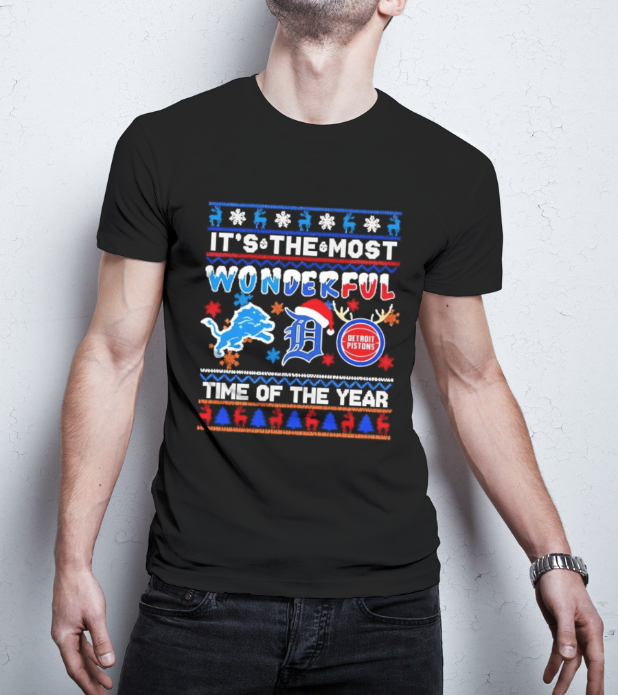 Detroit Lions And Pistons Christmas 2026 It's The Most Wonderful Time Of The Year T-Shirt