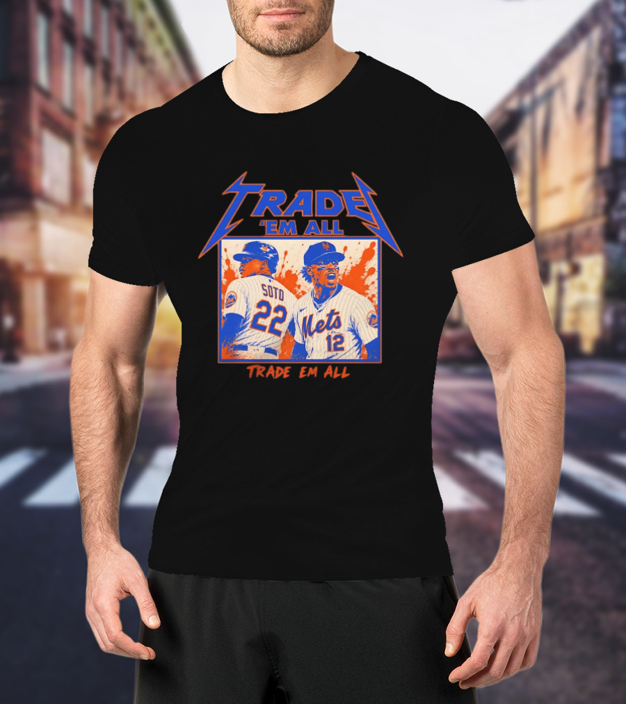 New York Mets Trade Em All Soto Heavy Metal Splatter Player Photos T-Shirt