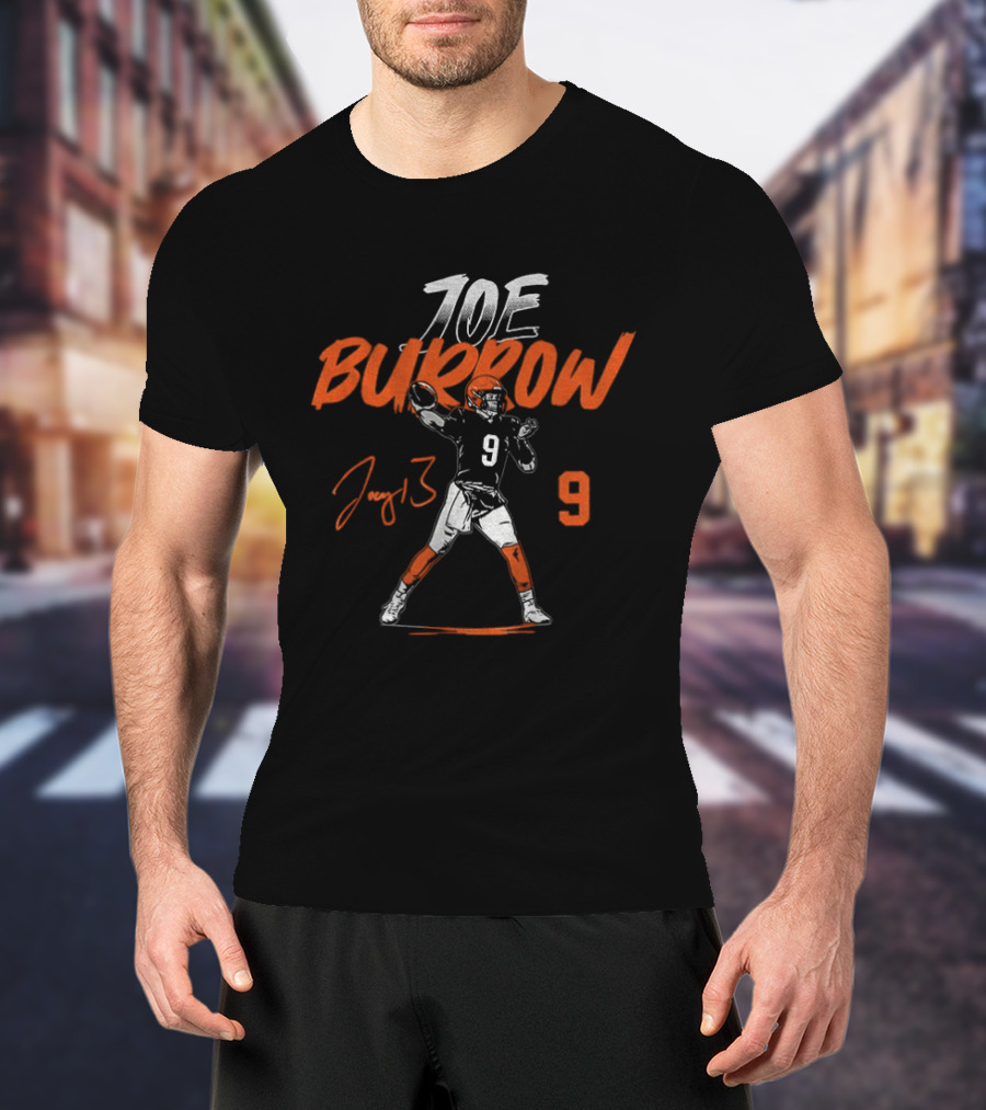 Joe Burrow Player Number 9 Pose Signature Cleveland Football T-Shirt