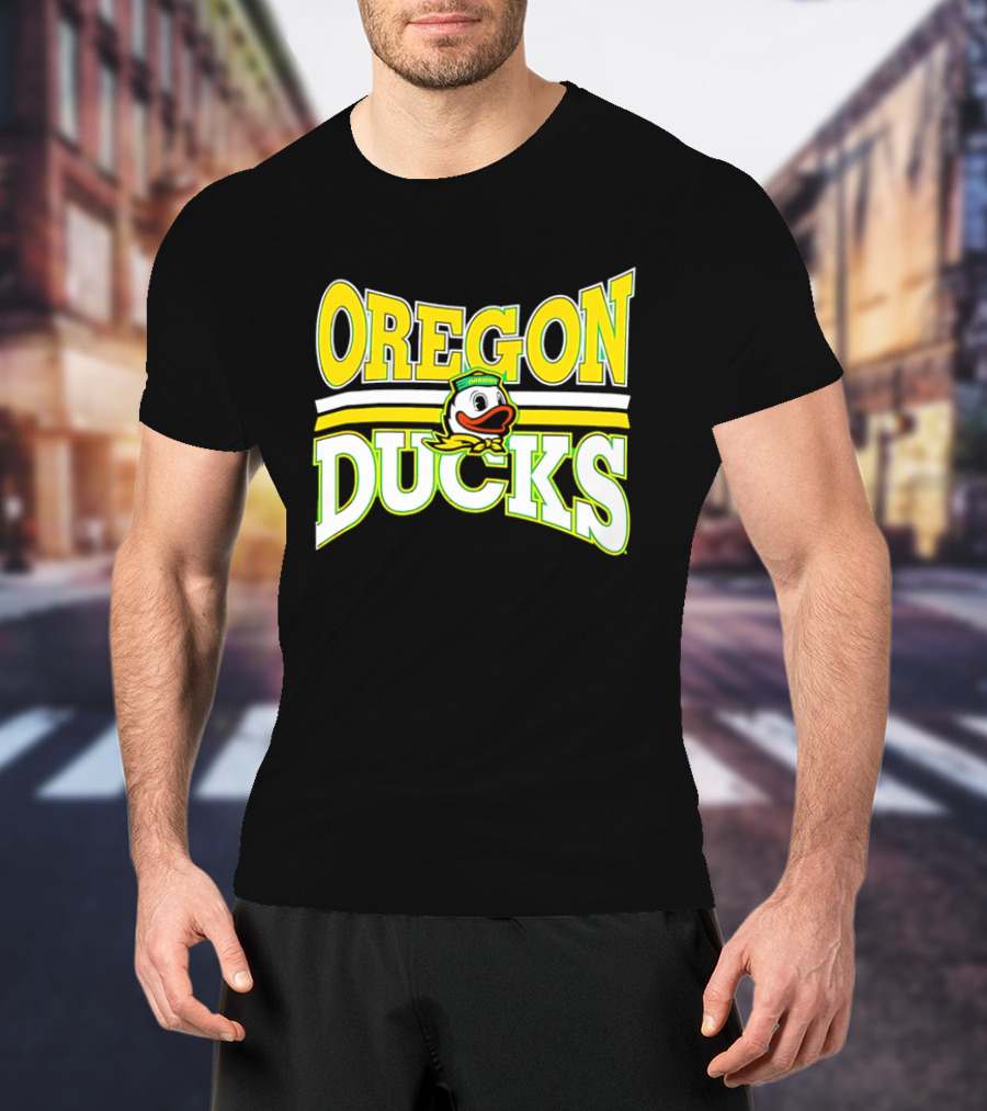 Oregon Ducks Cartoon Sailor Cap Green Yellow Stripes T-Shirt