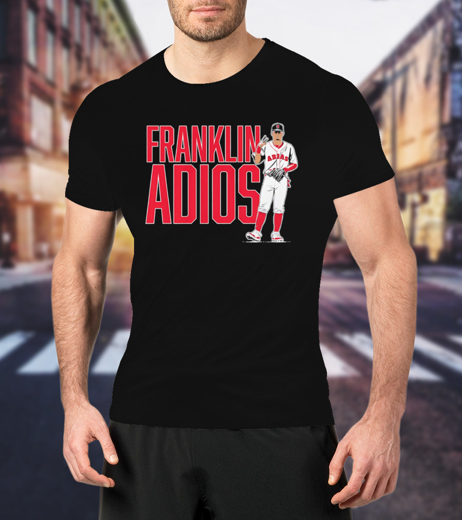 Franklin Arias Adios Baseball Player Gesture In Red And White Uniform T-Shirt