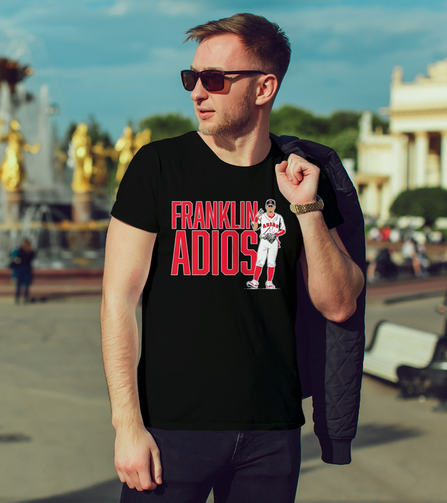 Franklin Arias Adios Baseball Player Gesture In Red And White Uniform T-Shirt